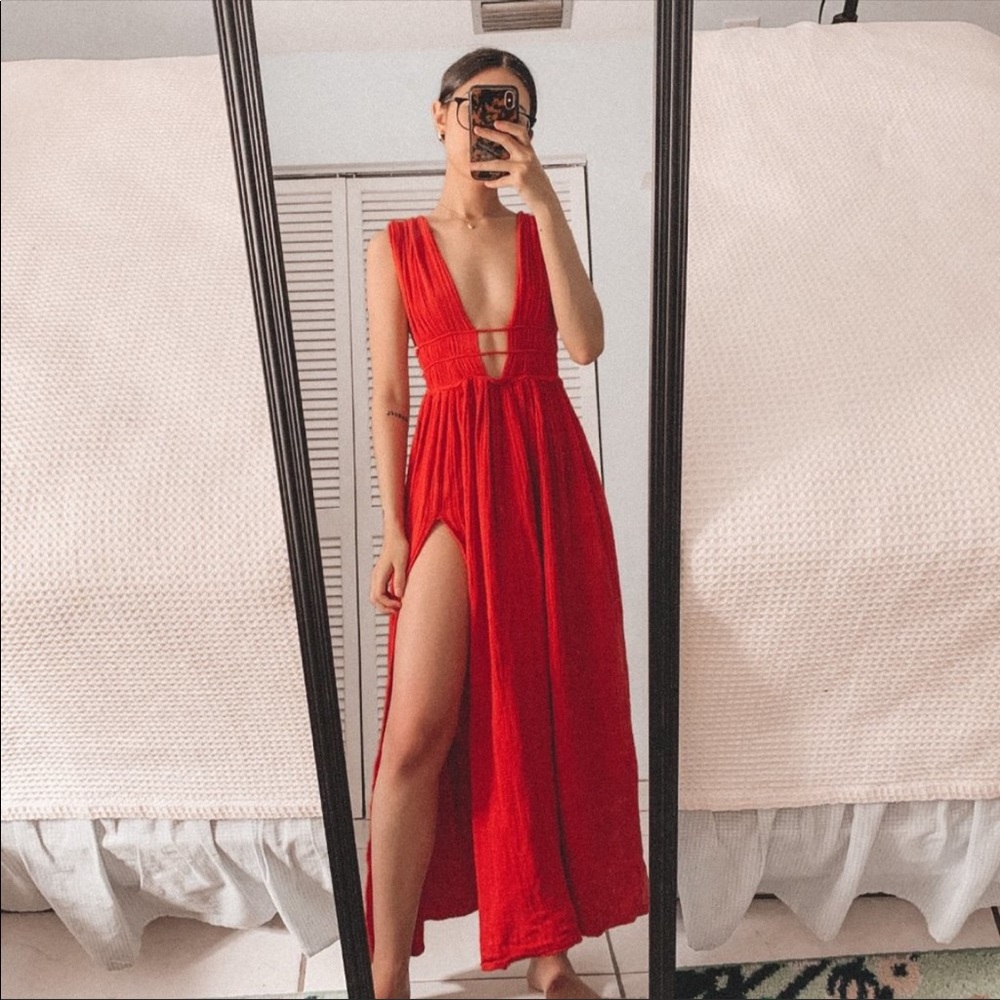 jens pirate booty caparra plunge slit maxi dress
